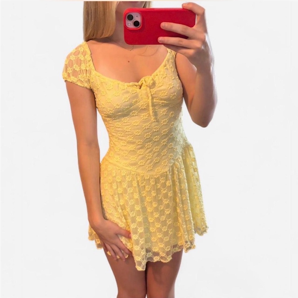 Sunny Yellow Lace Mini Dress
